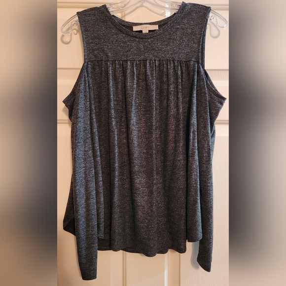 LOFT Tops - LOFT Shimmered Shirred Cold Shoulder